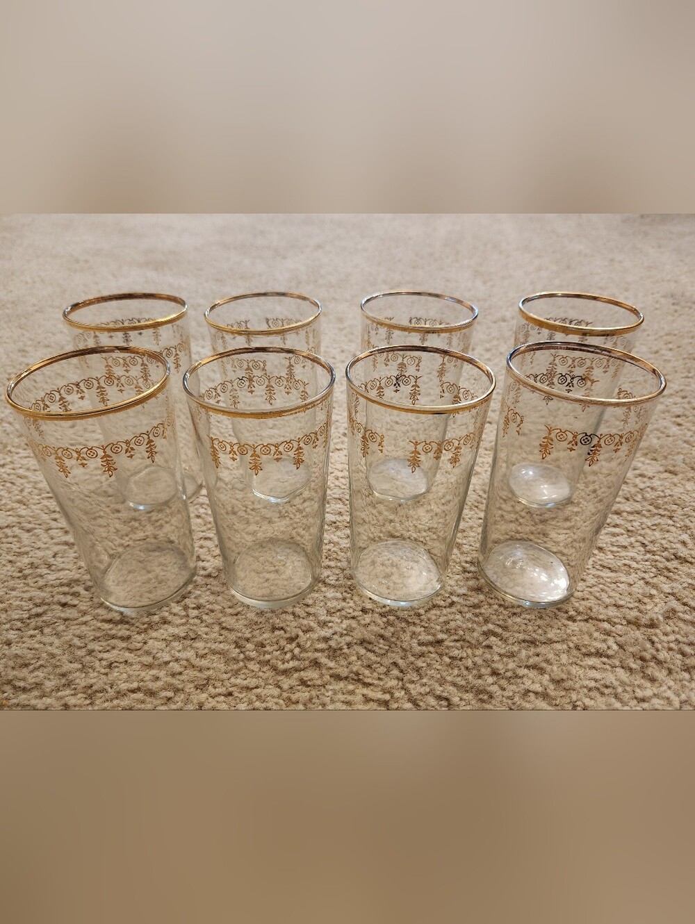 Vtg Gold Rim 5.25" Clear Drinking Tumbler Glasses Set Of 8